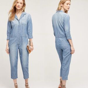 Current Elliott Canal Button Front Chambray Easy Fit Jumpsuit Sz 2 (Medium)